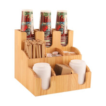 Paper Cup Organiser Solid Wood Coffee Milk Tea Cup Holder Paper Cup Dispenser Bar Paper Towel Straw Sundries Storage Box Kitchen Utensils Yellow