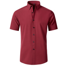 Men's Short Sleeve NonIron Summer Shirt Comfortable Slim Fit XXL Wine Red