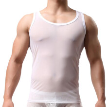 Transparent mesh Tshirt, men's tank tops, nightwear, sleeveless tops, underwear, men's undershirt, transparent vest 3XL W