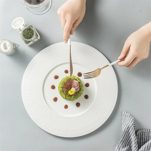 30.5 cm black dinner plate, set of 6 modern ceramic tableware, stackable B standard size. 2