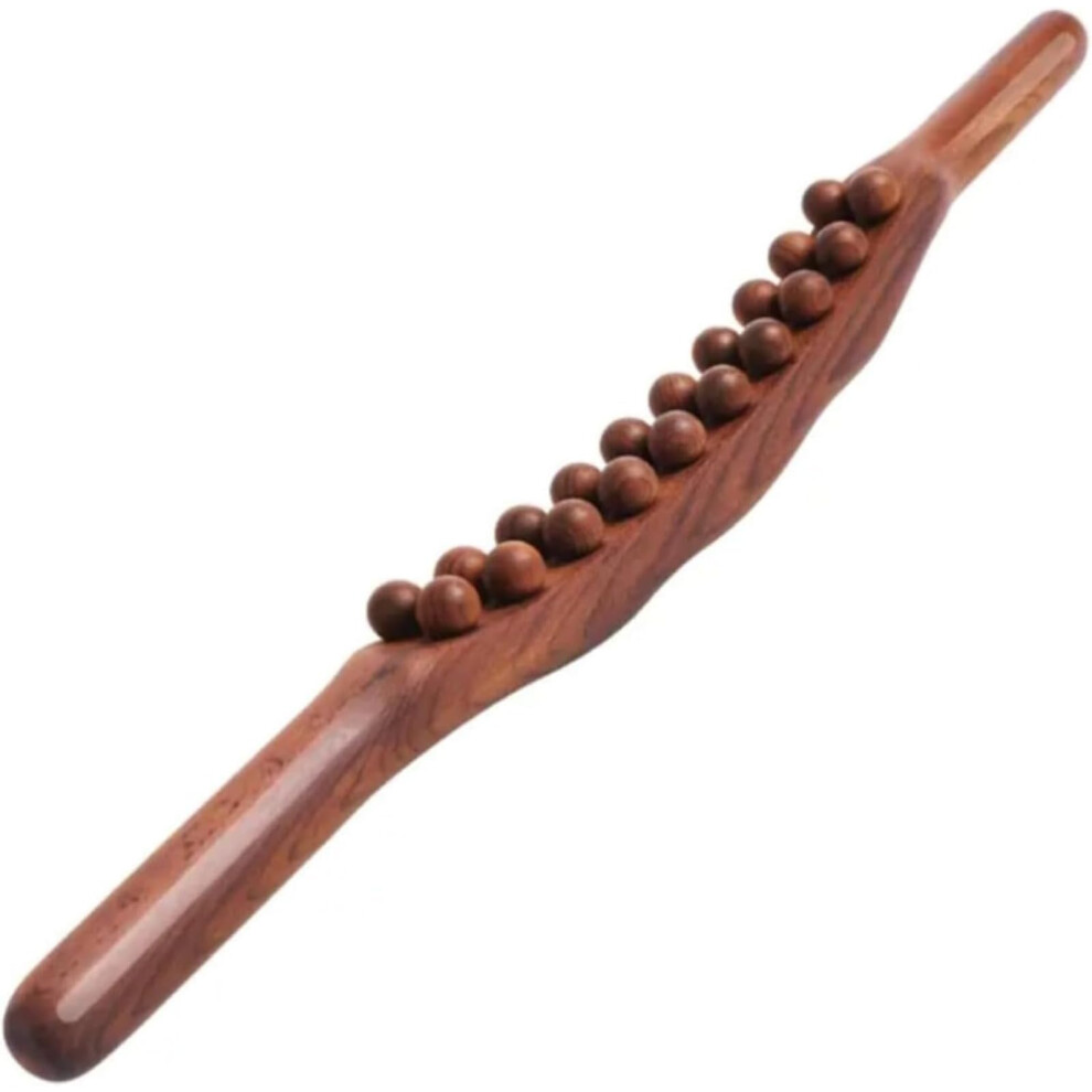 Wooden Scraper Stick Massager with 20 Beads for Lymphatic Drainage Relaxation 60cm