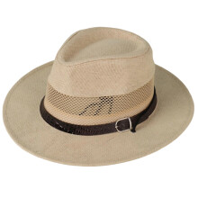 Atmungsaktiver Strohhut mit breiter Krempe, blauer Gürtel-Beige