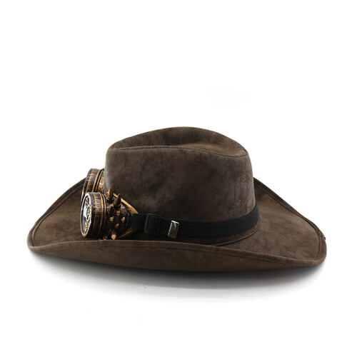 Antike Western-Fedoras-Mütze, Punk-Wildleder-Design,-Kaffee