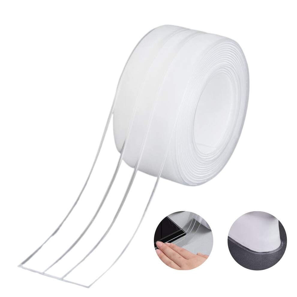 Bathroom Double Fold Silicone Strip Self Adhesive Mildew Prevention Cockroach Kitchen Sink 38Mm X 3.2M Clear (1 Pack) 9412369740977