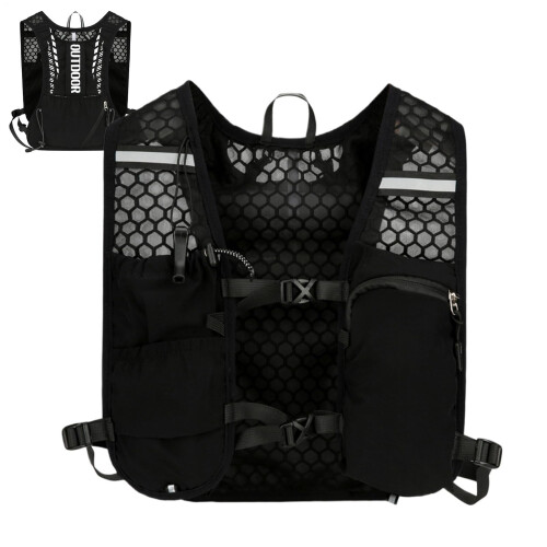running vest with chest phone holder, reflective, adjustable, black B