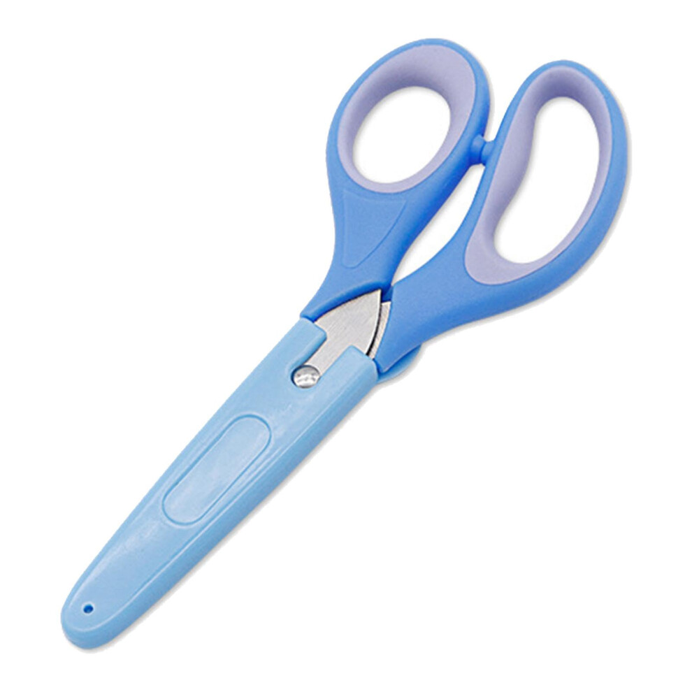 Safety Scissors for Children, Stainless Steel, Rounded Tip with Cover, Blue