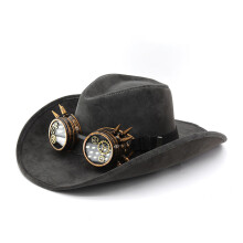Casquette de cowboy punk suédée, lunettes de-Gris foncé