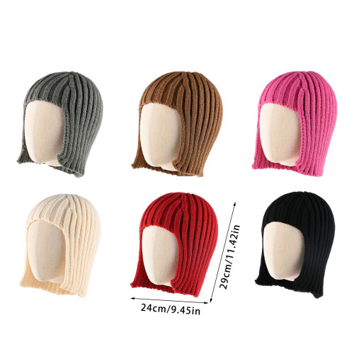 Chapeau de style unique avec perruque tricotée et-Beige 2