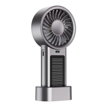 Handheld Solar Fan Portable Small Fan Solar Power USB Charging Small Pocket Fan With 5 Speed USB Fan For Office USB C Rechargeable Hand Fan Gray
