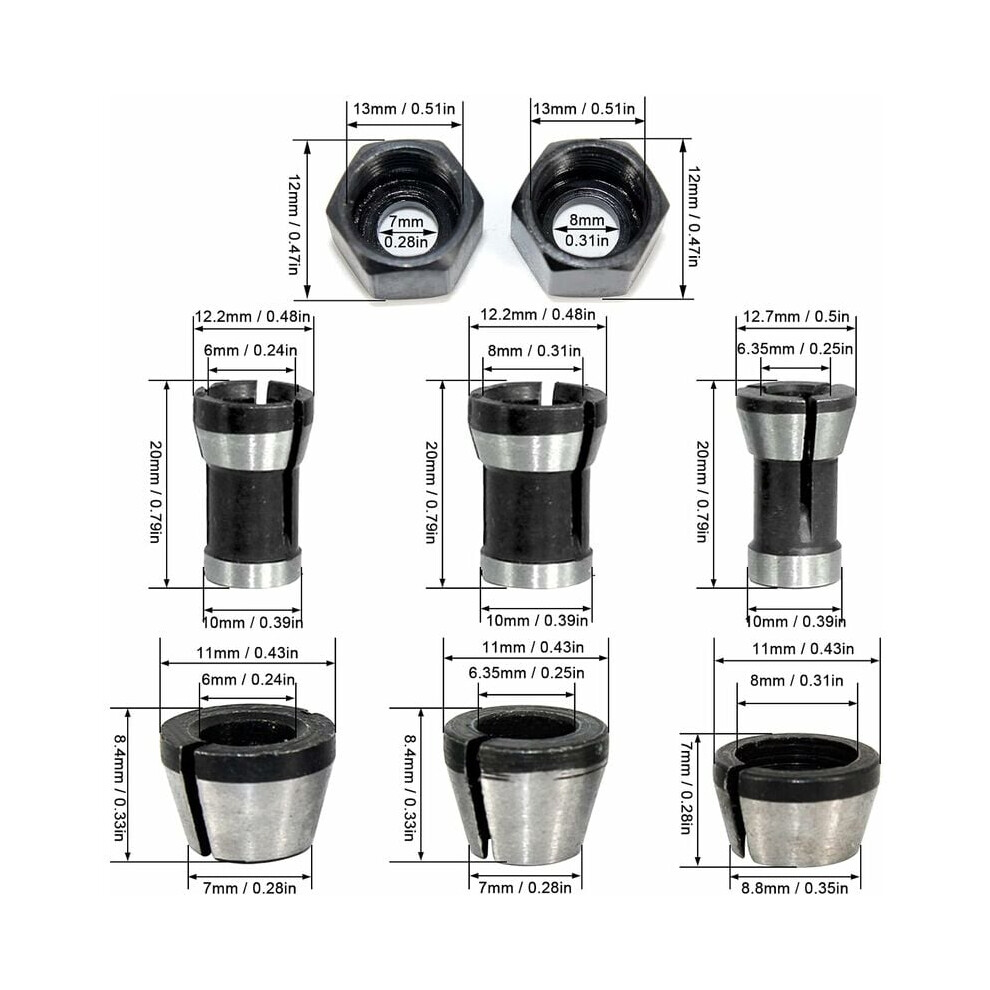 Precision Router Collet Chuck Kit, Carbon Steel Construction For Automotive Construction Suitability And Work Efficiency Improvement 9128293322379