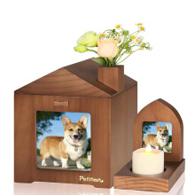 Dog Ashes Photo Urn, 15 * 15 * 20cm Pet Cremation Box, Cat Urn with Photo Frame