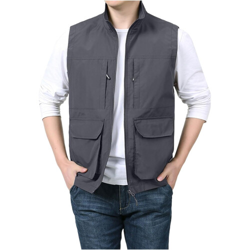 Men's Work Vest Summer Thin Softshell Lightweight Outdoor MultiPocket Safari Vest Grey 1