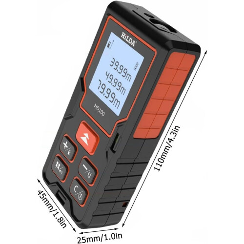 Laser rangefinder 40/60/80/100M, M/in/Ft unit, LCD backlit, area, volume Black 80M 2