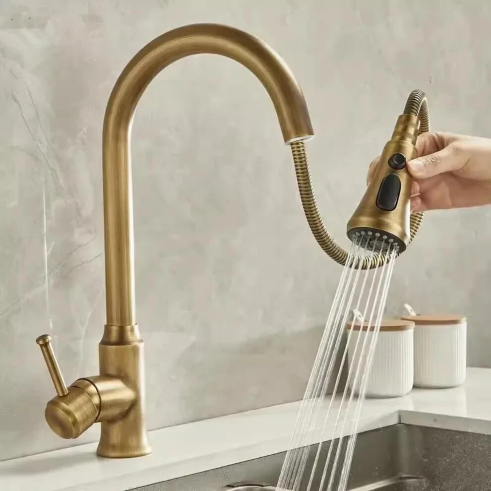 Extendable Kitchen Faucet Made Of Antique Brass Â 360Degree Swivel Sink Mixer For Easy Use. 9426802202649