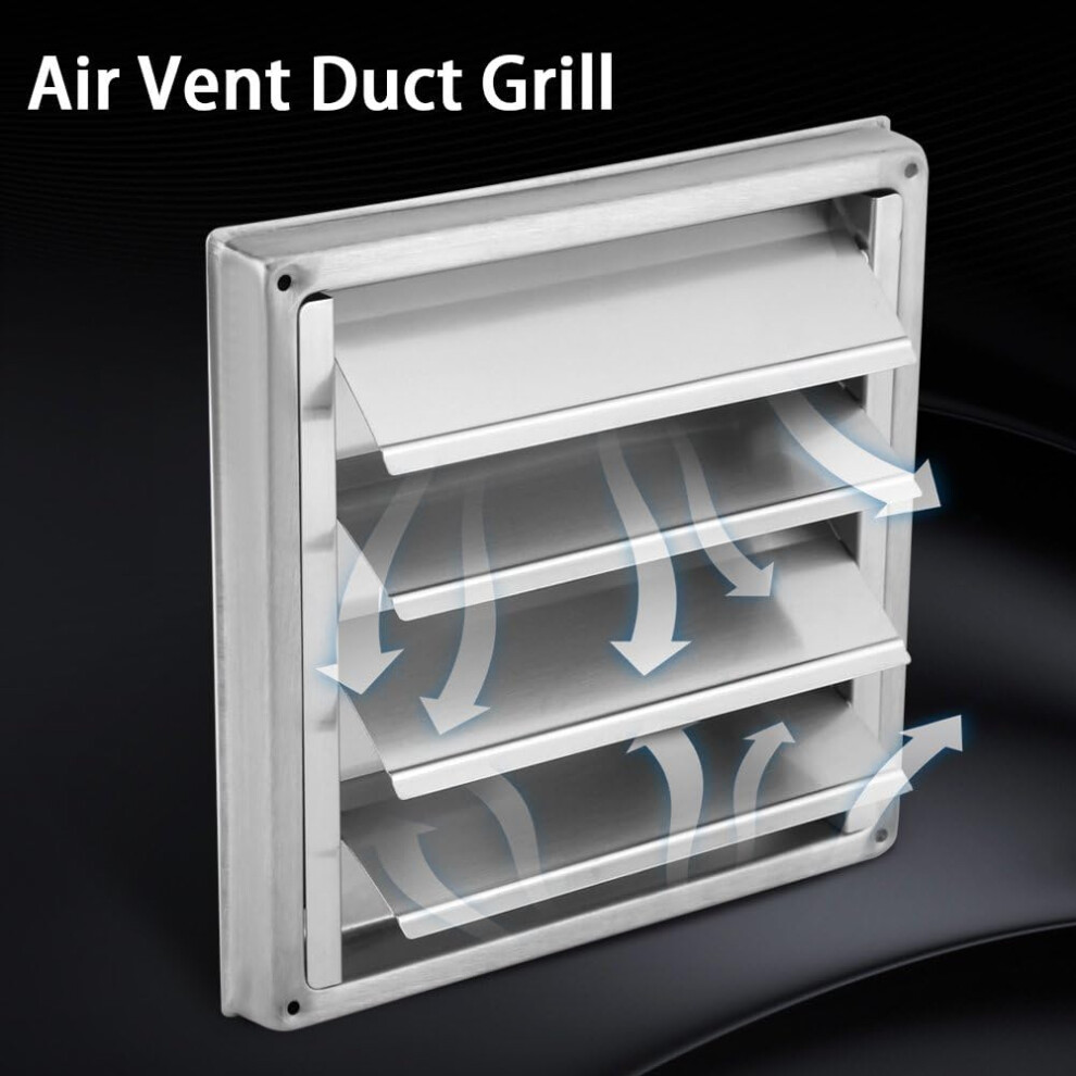 Stainless Steel Grille, Anti-Draft Flaps Outdoor Dryer Vent Cover, 100Mm Square, Durable 304 Stainless Steel For Various Applications Including 9128293322652