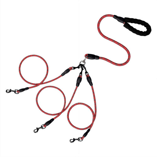 Double Dog Leash Coupler, Tangle , 360 Rotation, Two 2 Splitters, Heavy Duty Adjustable Bungee Reflective Wire
