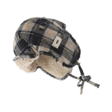 Modische Lei-Feng-Mütze mit Gitter-Fleece-Futter-schwarzbeige.