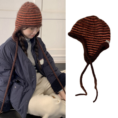 Bonnet à rayures en tricot lavable, facile-rayures roses 2