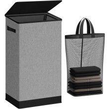 100L Large Tall Laundry Hamper with Lid – Collapsible Clothes Hamper with Removable Bag, Easy to Carry for Bedroom, Bathroom, Dorm, College