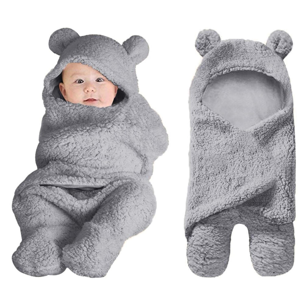 (Grey) Cute Newborn Plush Swaddle Blankets – Soft Nursery Essentials For Infant Girls Grey