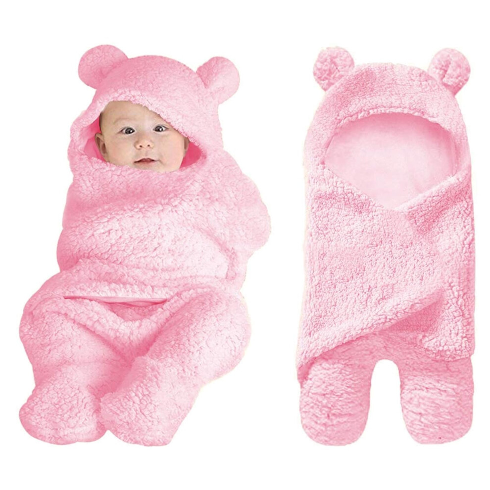 (Pink) Cute Newborn Plush Swaddle Blankets – Soft Nursery Essentials For Infant Girls Pink