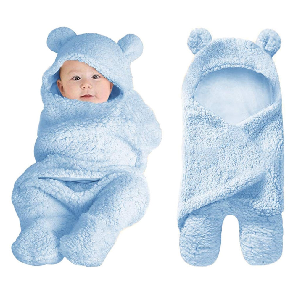 ( Blue) Cute Newborn Plush Swaddle Blankets – Soft Nursery Essentials For Infant Girls Light/Blue