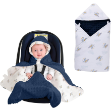 (Blue) Baby Car Seat Blanket – Universal Car Seat Cover 35"x35" Warm Swaddle Blanket for Infants & Newborns Unisex Baby Bunting for Stroller