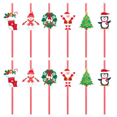 Christmas Tree Paper Straws Disposable Party Decorations