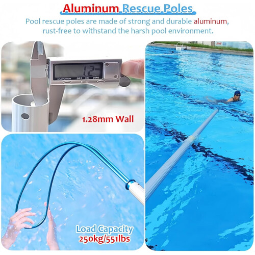 Multipurpose hook for pools, telescopic aluminum pole, 1.26m (6.5ft) 1