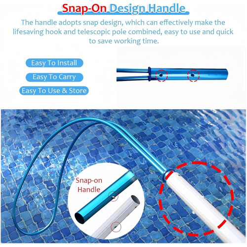 Multipurpose hook for pools, telescopic aluminum pole, 1.26m (6.5ft) 2