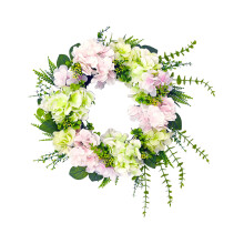 Couronne de porte artificielle avec feuilles vertes, fleurs