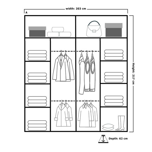 MN Furniture (Black, 203cm) Modern Sliding Wardrobe with Mirror Doors 2