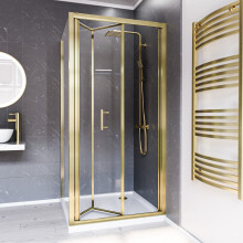 Nes Home Brushed Brass 1000mm Bi-fold Shower Door 900mm Tempered Glass Panel
