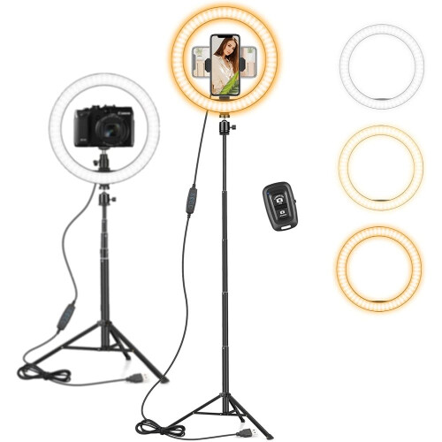 Professional Bicolor Ring Light, Adjustable Brightness Video Conferencing, Overhead Phone Mount YouTube Creators, Space Saving Design Uniform durable