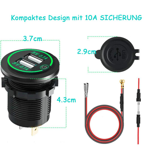 Ανεξάρτητος διακόπτης αφής, πρίζα USB 12V, γρήγορη φόρτιση, διπλή υποδοχή φορτιστή USB 1
