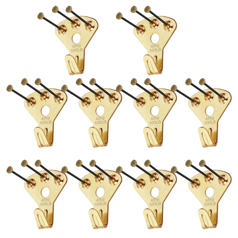 10 Pcs 100 Lbs Picture Frame Hangers Hooks With Nails, Picture Hooks For Hard Walls Picture Hanging Hooks, Heavy Duty Picture ( Gold ) 9476038501894