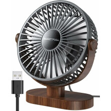 Quiet Operation Desk Fan with 3 Speed Settings, Portable and Easy to Clean, Ideal for Home Office or Travel (Black, Printed Wood Grain Appearance)