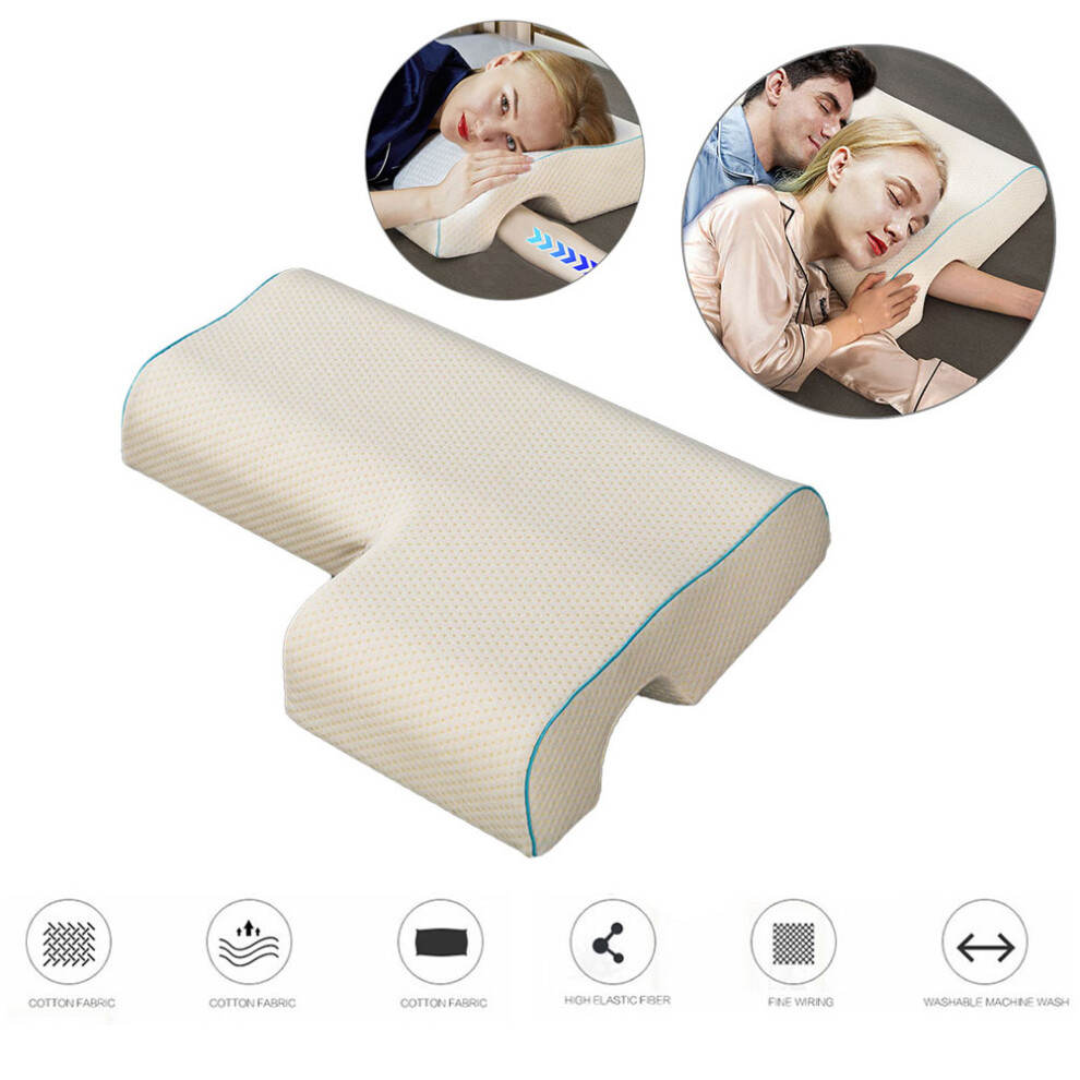 Ergonomic Cuddle Pillow For Couples Memory Foam Neck Support With Hollow Arm Space Breathable Removable Cover Lumbar And Head Support Dual Pillow Desi