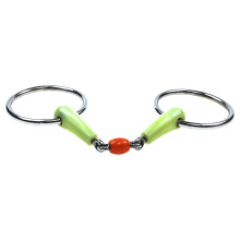 Horse Training Snaffle Bit 5 Inch Stainless Steel With Dual Rings For Comfort Orange Rubber Center