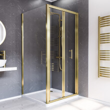 Nes Home Brushed Brass 1000mm Bi-fold Shower Door 1000mm Tempered Glass Panel