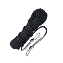 Outdoor Climbing Rope 12mm Black with Double Carabiner, Tree Climbing, Safe Escape 50M