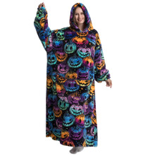 (Pumpkin) Oversized Hooded Wearable Blanket for Adults, Extra Long Cozy Lounge Wear for Women and Men,90cm