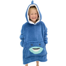 (Blue) Fun Animal Hooded Wearable Blanket for Kids, Cozy Oversized Pullover for Boys Girls Toddlers Age 3-10