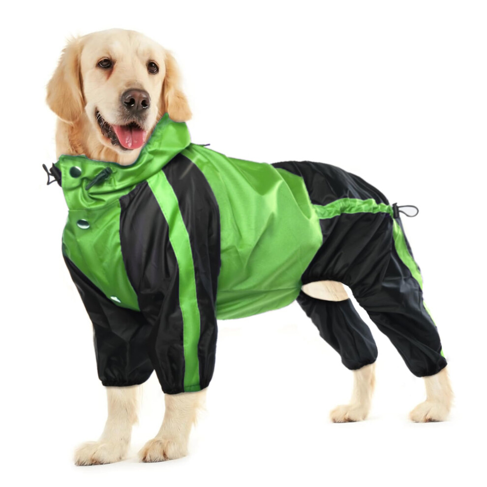 (, Xl) Waterproof 4-Leg Dog Raincoat With Hood, Adjustable Pet Rain Jacket Poncho, Snow-Proof Rainwear Apparel With Leash Hole For Dogs Green