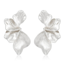 (Silver) Women's gold-plated earrings - Thick fan flower and leaf shell angel wing design, large stud earrings, low-allergy sensitive earrings
