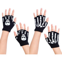 2 Pairs Kids Halloween Skull Gloves (3-8Y) – Glow-in-the-Dark Fingerless Novelty Skeleton Gloves