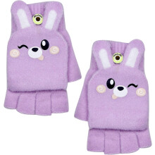 (Purple) Kids Convertible Flip Top Fingerless Gloves – Warm Half Finger Winter Gloves for Boys & Girls (5-10 Years)