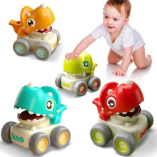 4pcs Dinosaur Press and Go Car Toys For Toddlers 1-3, Baby Push Go Friction Racing Cars with Whistle, Infant Play Vehicle Set For Boys Girls