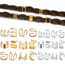 24 - Piece Gold & Silver Hair Braids & Dreadlock Accessories: Non - Piercing Ear Clips, Beard Beads, Cuffs - Styling Jewelry Tools For Women & Men