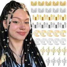 40 - Piece Gold & Silver Hair Jewelry Set: Adjustable Hair Cuffs, Non - Piercing Ear Clips & Multi - Style Loc/Dreadlock Accessories For Women and Gir